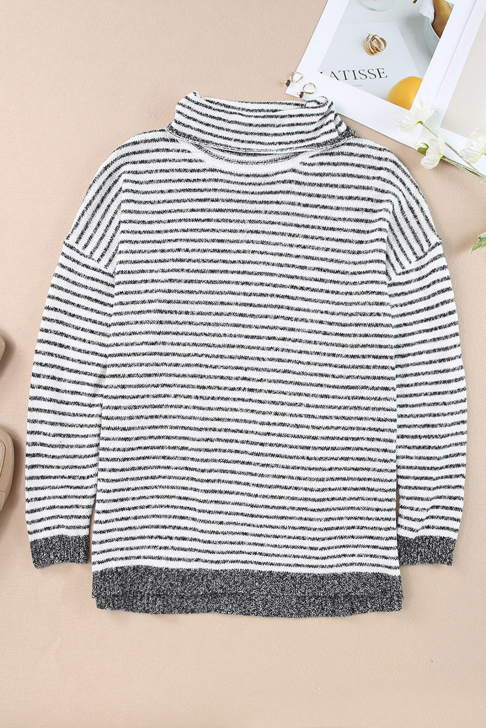 Alaia Striped Turtleneck Loose Sweater