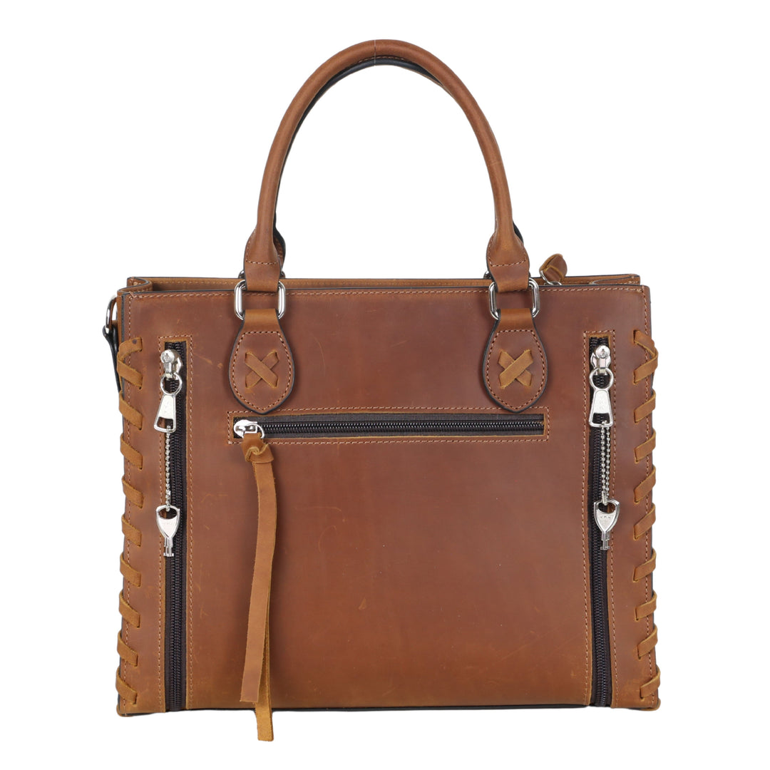 Concealed Carry Emma Leather Satchel — Spacious CCW Purse with Hidden Gun Compartment and Locking Zipper