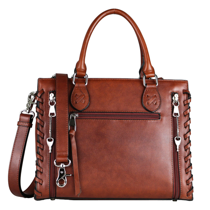 Concealed Carry Emma Leather Satchel — Spacious CCW Purse with Hidden Gun Compartment and Locking Zipper
