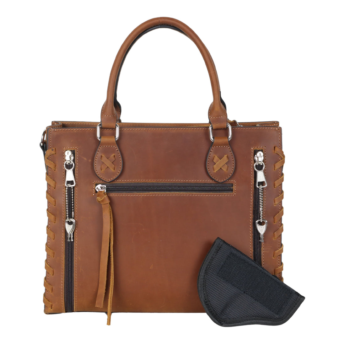 Concealed Carry Emma Leather Satchel — Spacious CCW Purse with Hidden Gun Compartment and Locking Zipper