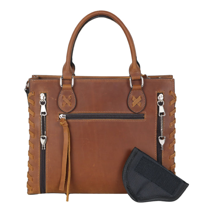 Concealed Carry Emma Leather Satchel — Spacious CCW Purse with Hidden Gun Compartment and Locking Zipper