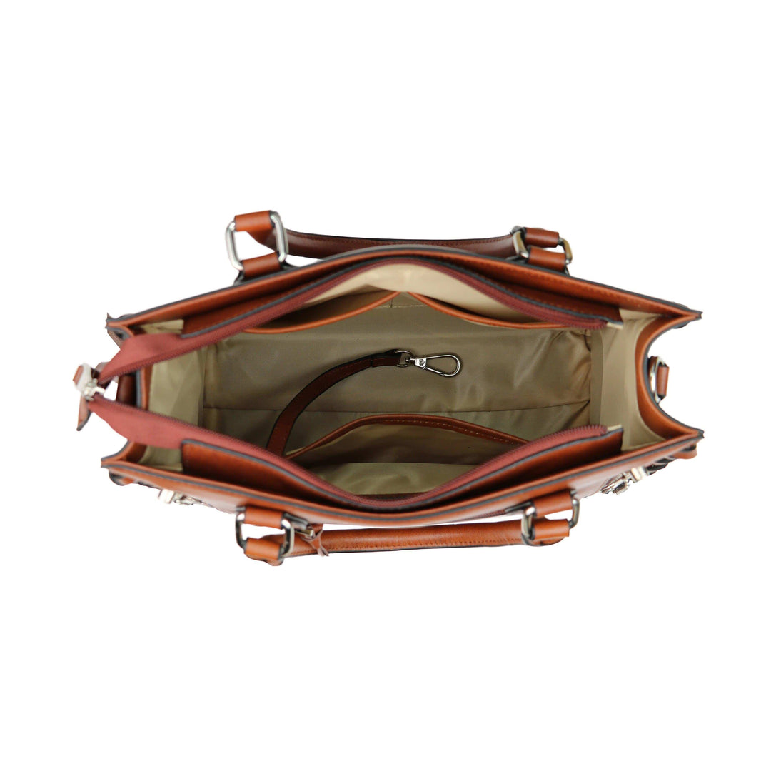 Concealed Carry Emma Leather Satchel — Spacious CCW Purse with Hidden Gun Compartment and Locking Zipper