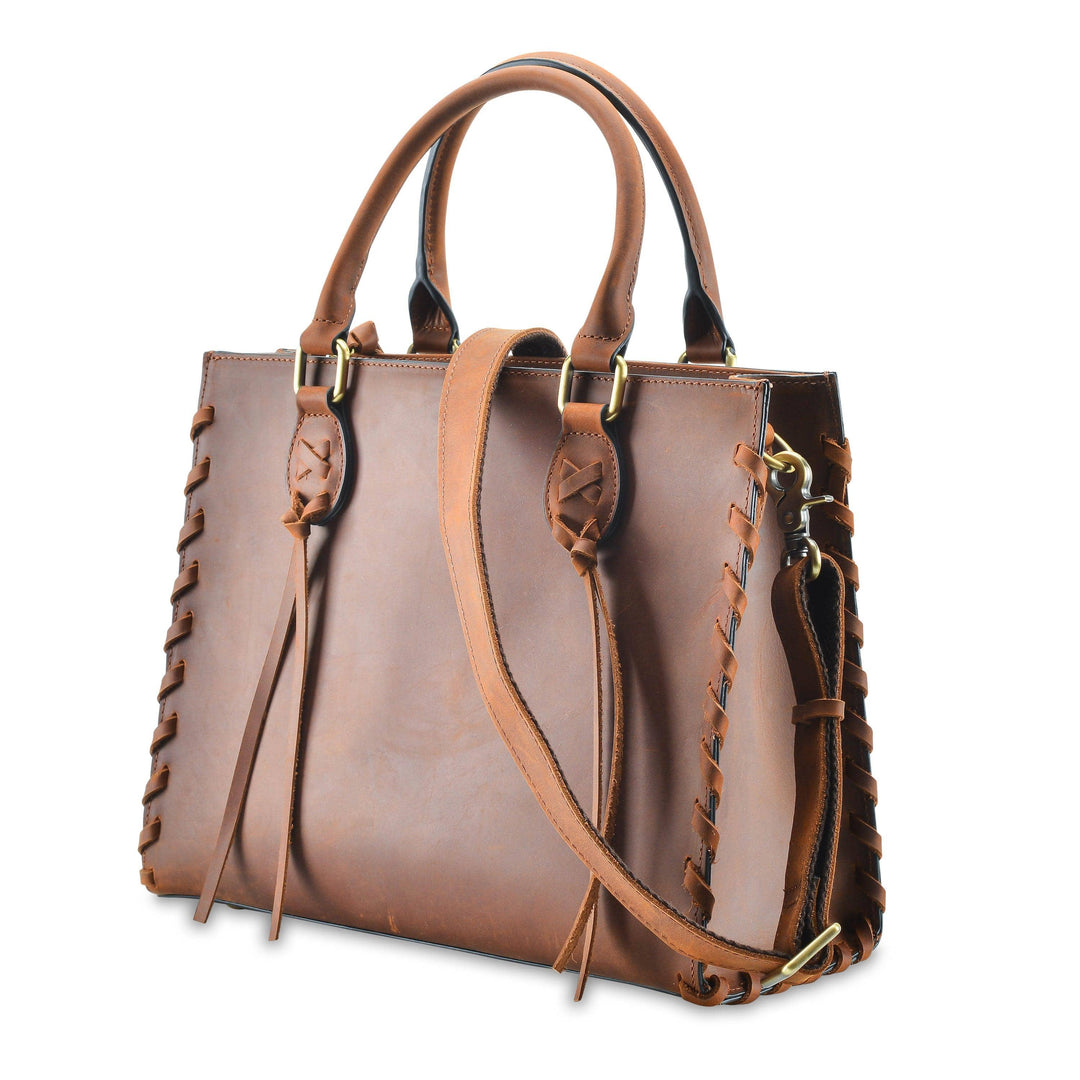 Concealed Carry Emma Leather Satchel — Spacious CCW Purse with Hidden Gun Compartment and Locking Zipper