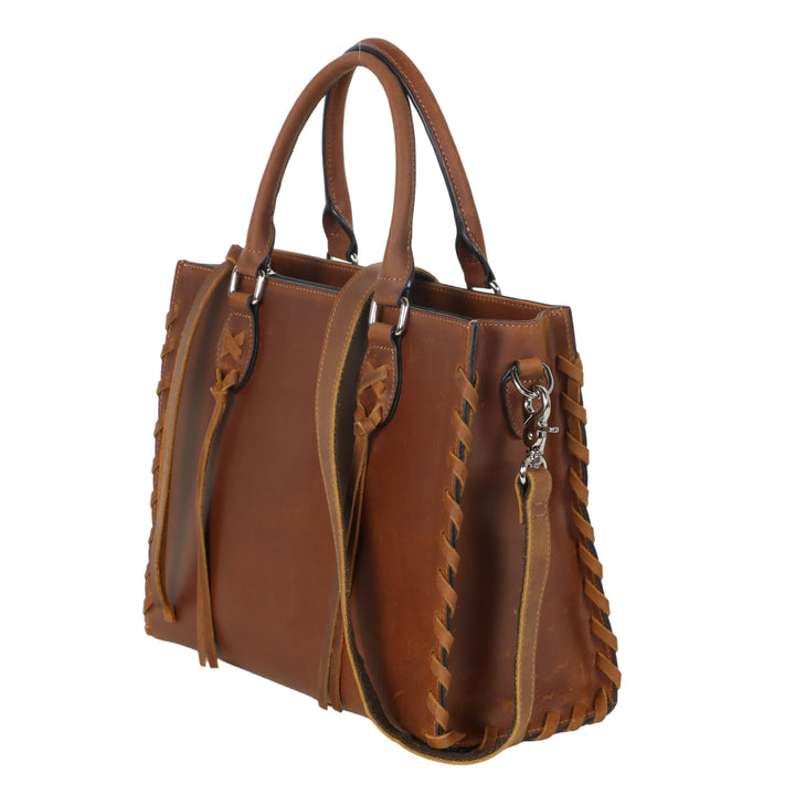 Concealed Carry Emma Leather Satchel — Spacious CCW Purse with Hidden Gun Compartment and Locking Zipper