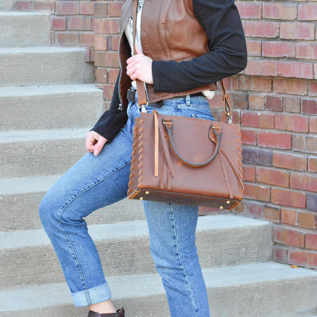 Concealed Carry Emma Leather Satchel — Spacious CCW Purse with Hidden Gun Compartment and Locking Zipper