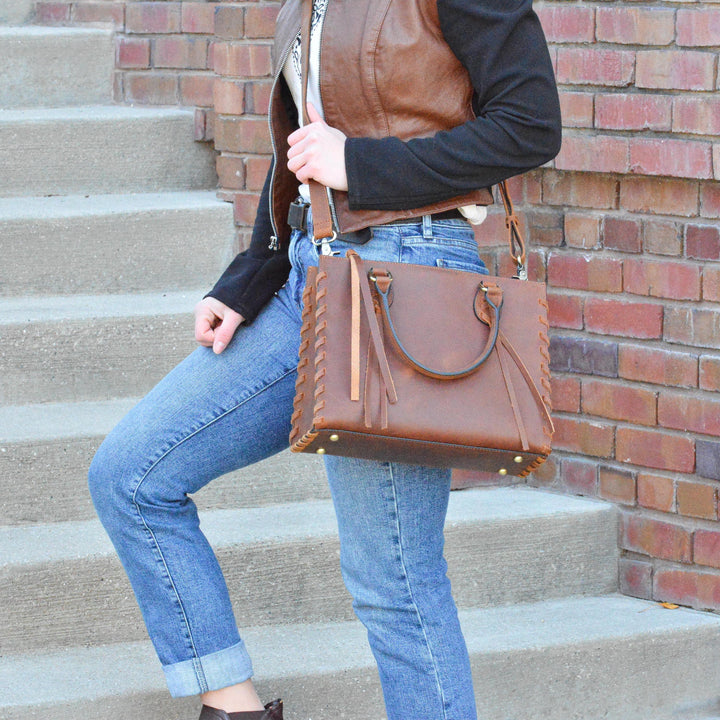 Concealed Carry Emma Leather Satchel — Spacious CCW Purse with Hidden Gun Compartment and Locking Zipper