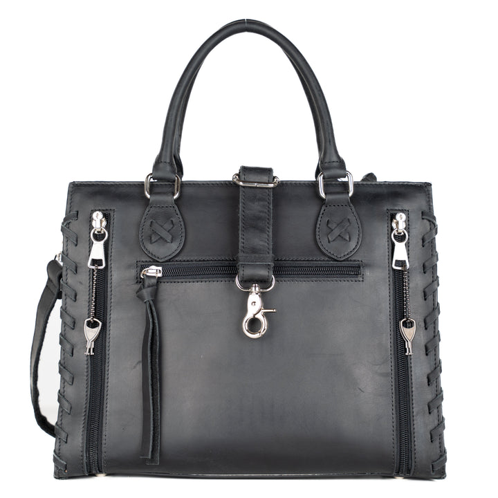 Concealed Carry Emma Leather Satchel — Spacious CCW Purse with Hidden Gun Compartment and Locking Zipper