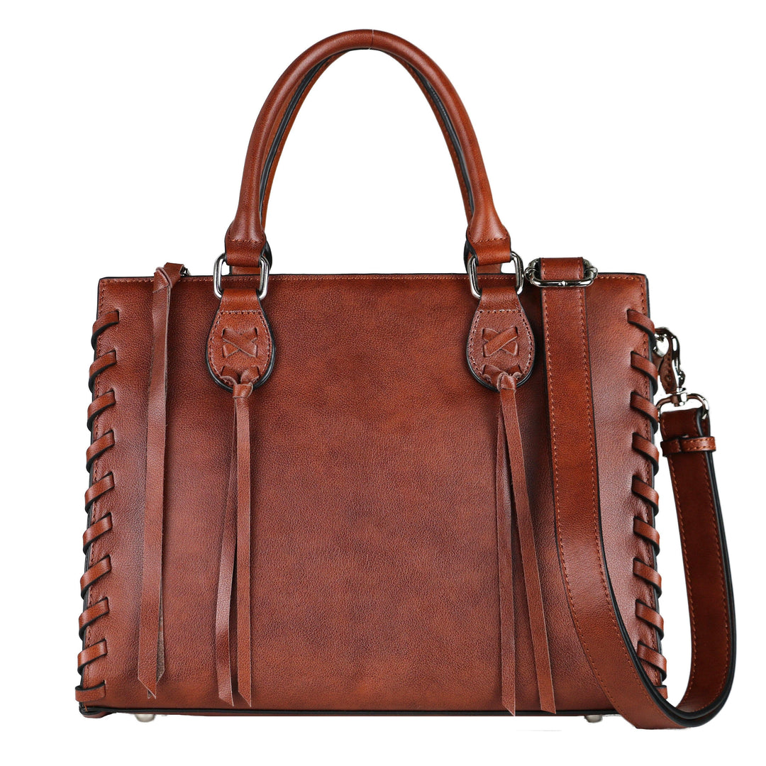 Concealed Carry Emma Leather Satchel — Spacious CCW Purse with Hidden Gun Compartment and Locking Zipper