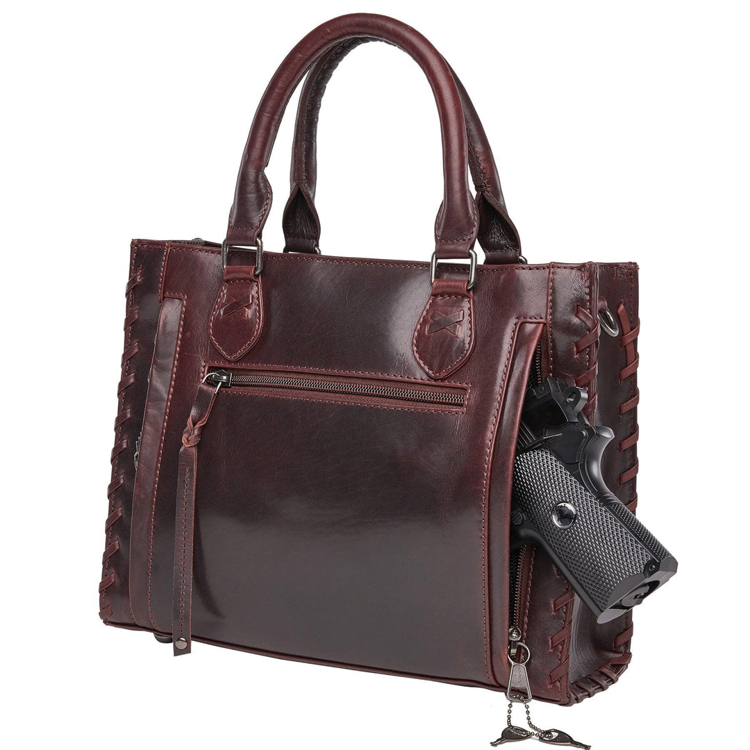 Concealed Carry Emma Leather Satchel — Spacious CCW Purse with Hidden Gun Compartment and Locking Zipper