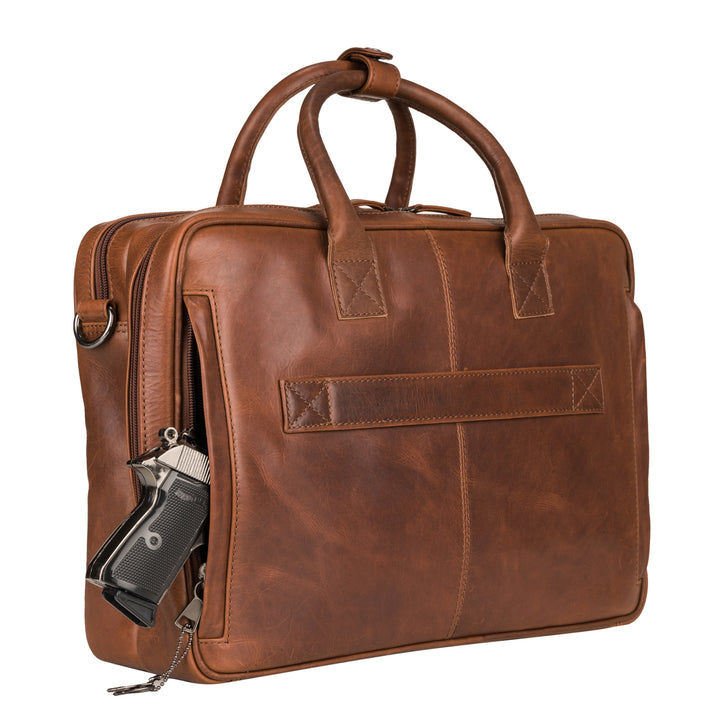 Concealed Carry Hayden Leather Computer Briefcase with RFID Organizer by Lady Conceal — Large CCW Bag Preferred by Men, Fits Laptops & Full-Size Handguns