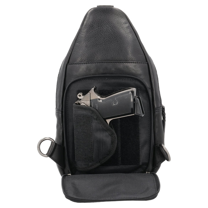 Concealed Carry Unisex Taylor Sling Leather Backpack by Lady Conceal