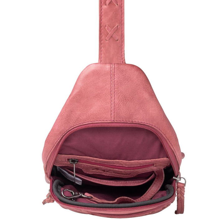 Concealed Carry Unisex Taylor Sling Leather Backpack by Lady Conceal