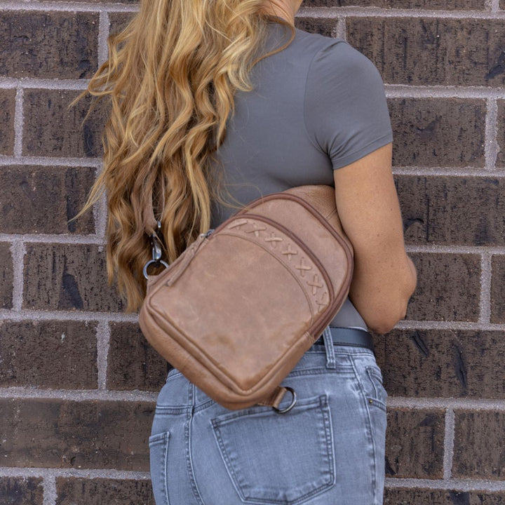 Concealed Carry Unisex Taylor Sling Leather Backpack by Lady Conceal
