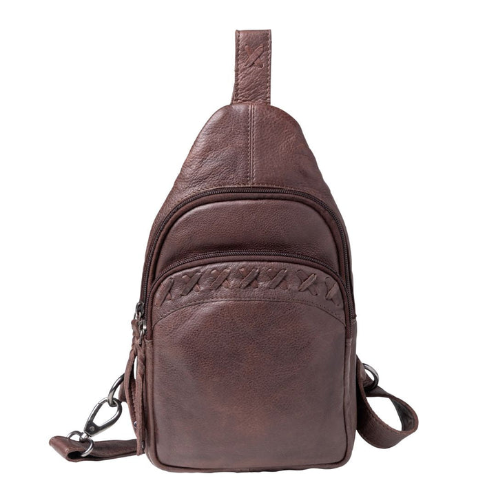 Concealed Carry Unisex Taylor Sling Leather Backpack by Lady Conceal