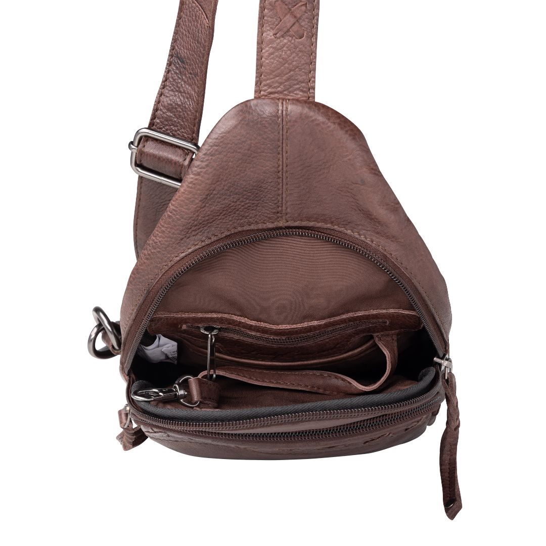 Concealed Carry Unisex Taylor Leather Sling Backpack Sling for Women — Ambidextrous CCW Bag with Universal Holster