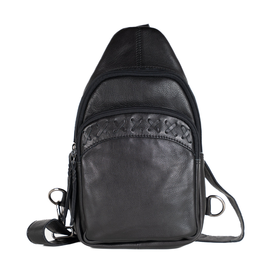 Concealed Carry Unisex Taylor Sling Leather Backpack by Lady Conceal