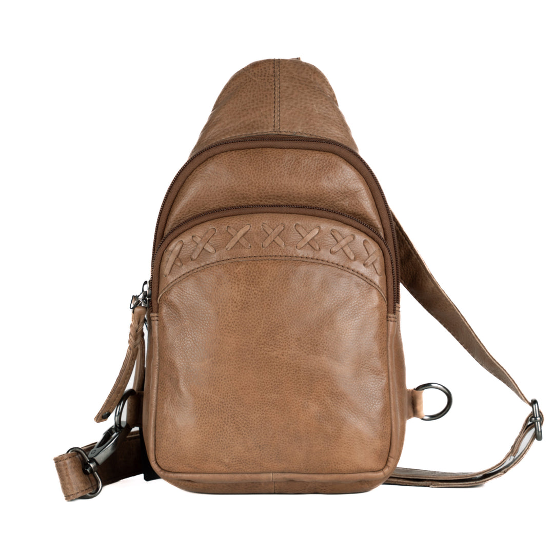 Concealed Carry Unisex Taylor Sling Leather Backpack by Lady Conceal