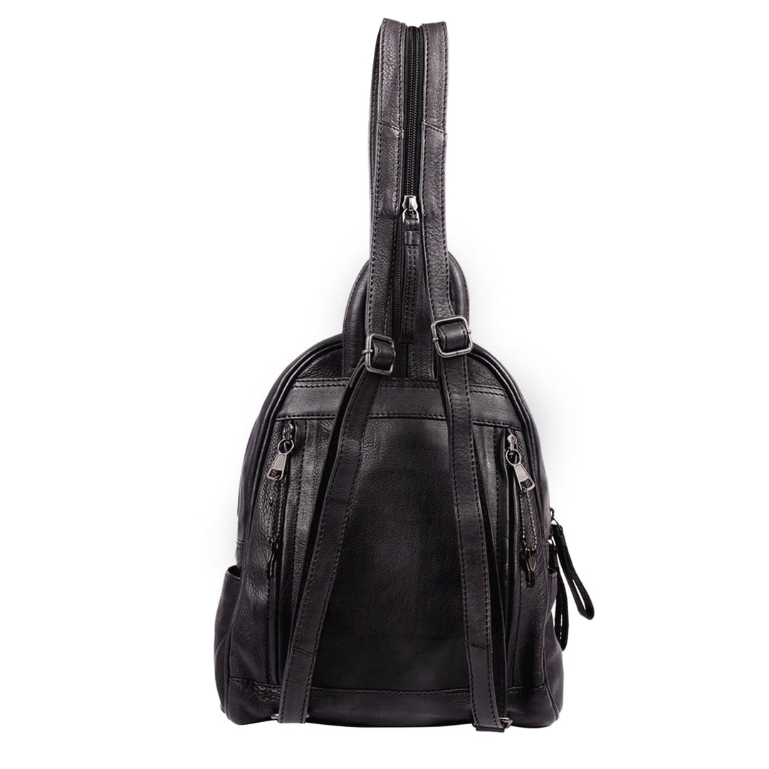 Concealed Carry RFID Daisy Leather Backpack for Women — CCW Backpack Purse with RFID Protection and Locking Gun Compartment