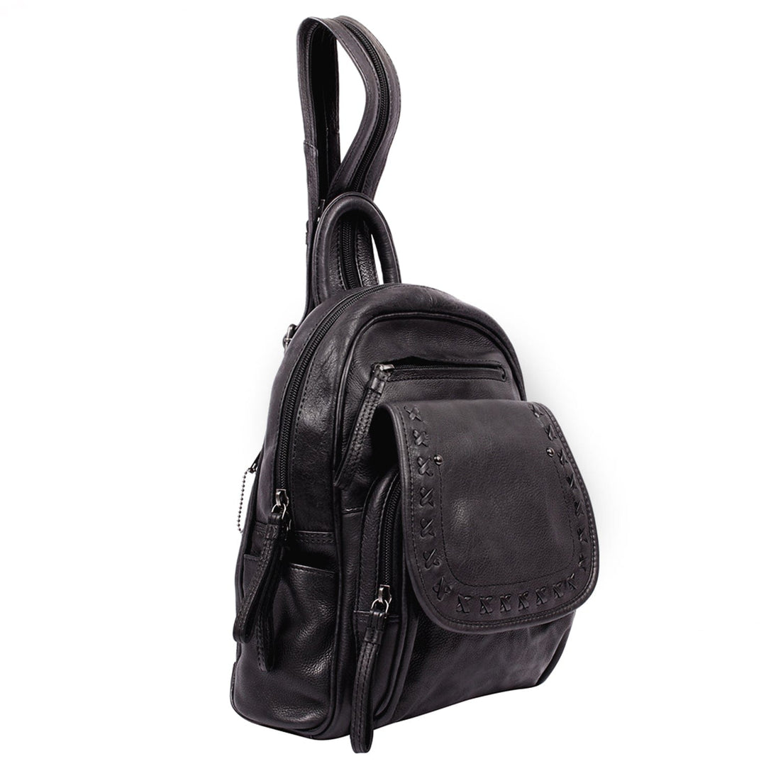 Concealed Carry RFID Daisy Leather Backpack for Women — CCW Backpack Purse with RFID Protection and Locking Gun Compartment