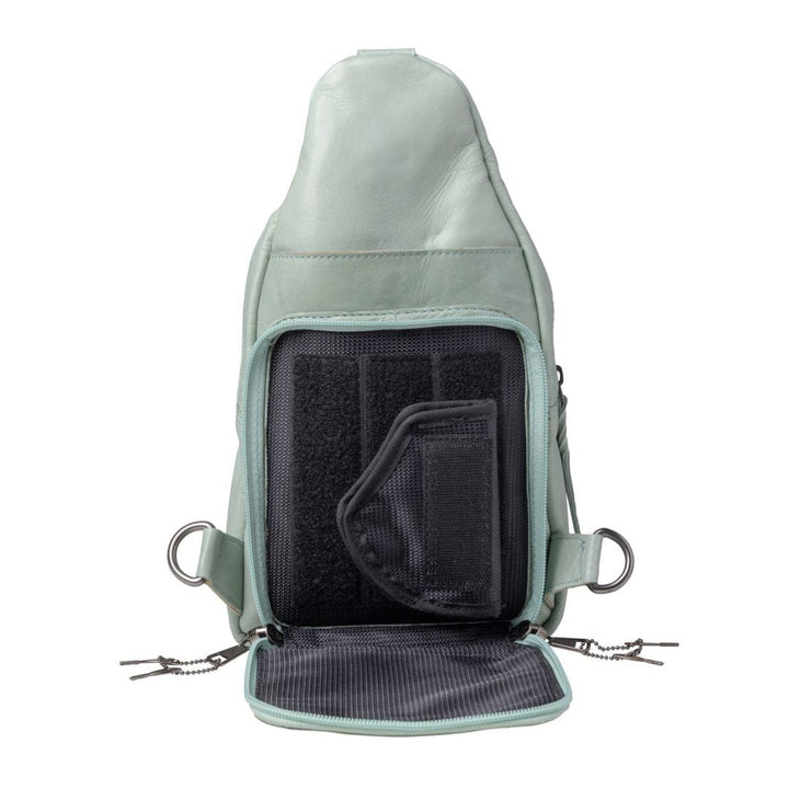 Concealed Carry Haven Sling Leather Backpack by Lady Conceal