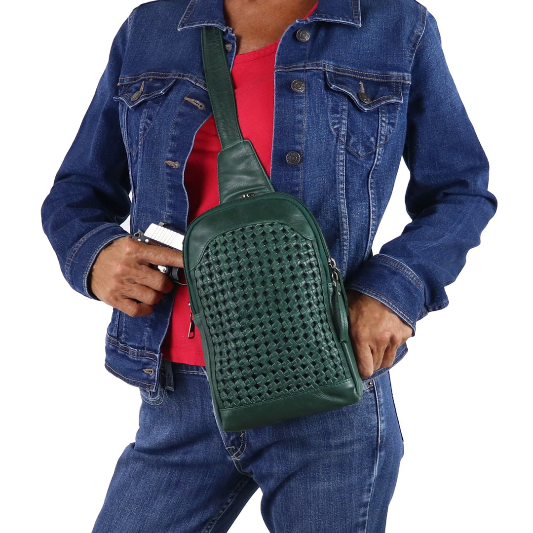 Concealed Carry Bristol Sling Leather Backpack by Lady Conceal