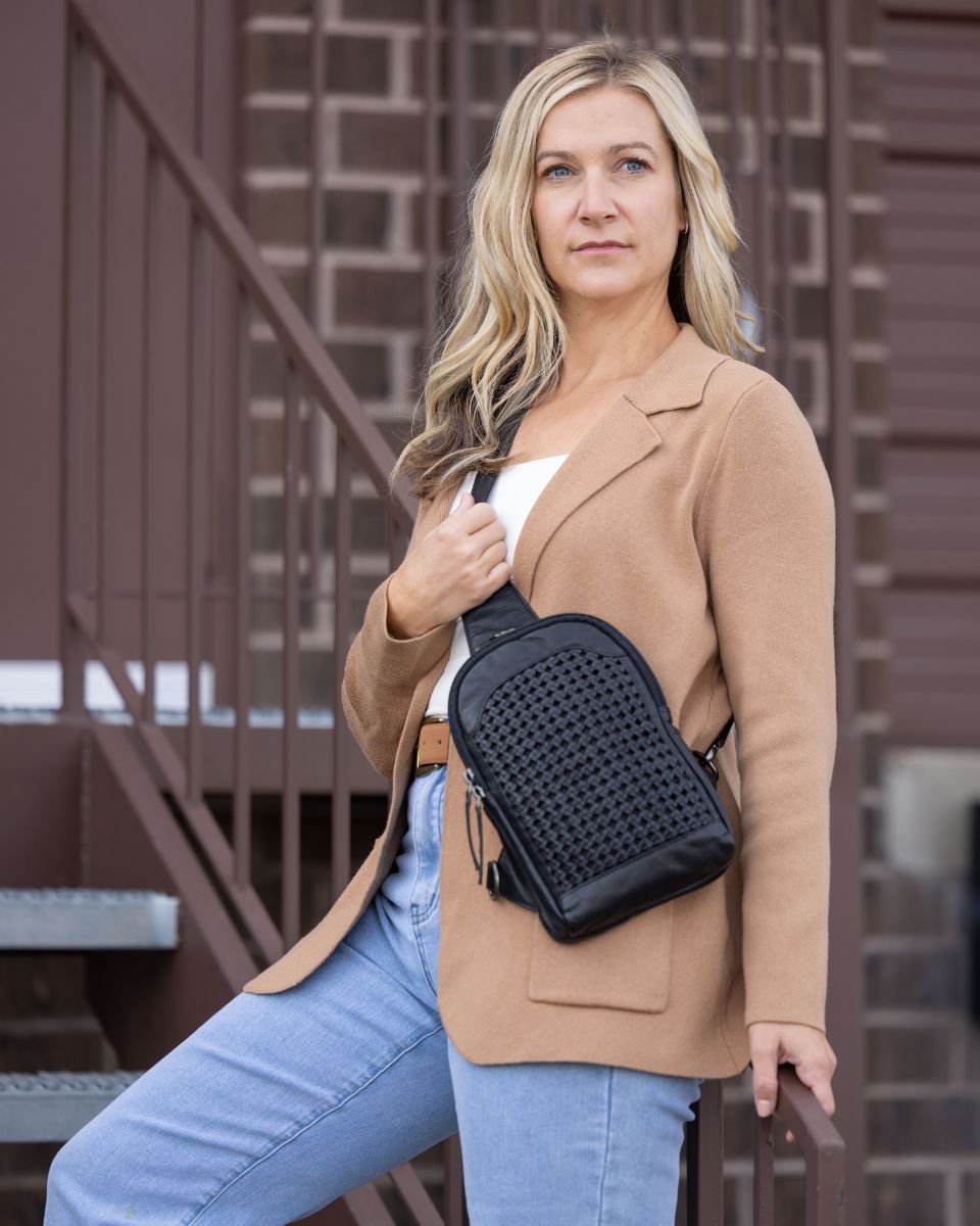 Concealed Carry Bristol Sling Leather Backpack by Lady Conceal