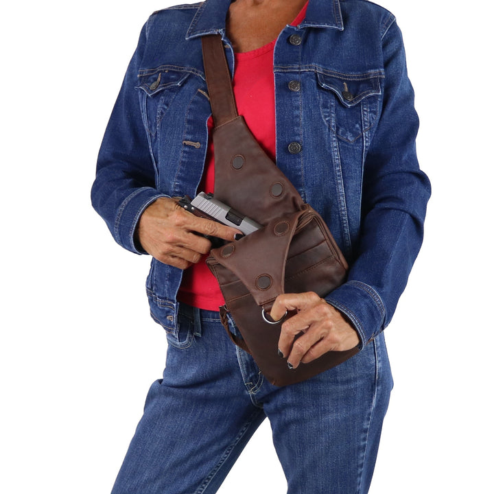 Concealed Carry Unisex Dakota Leather Sling by Lady Conceal - Large and Regular Size