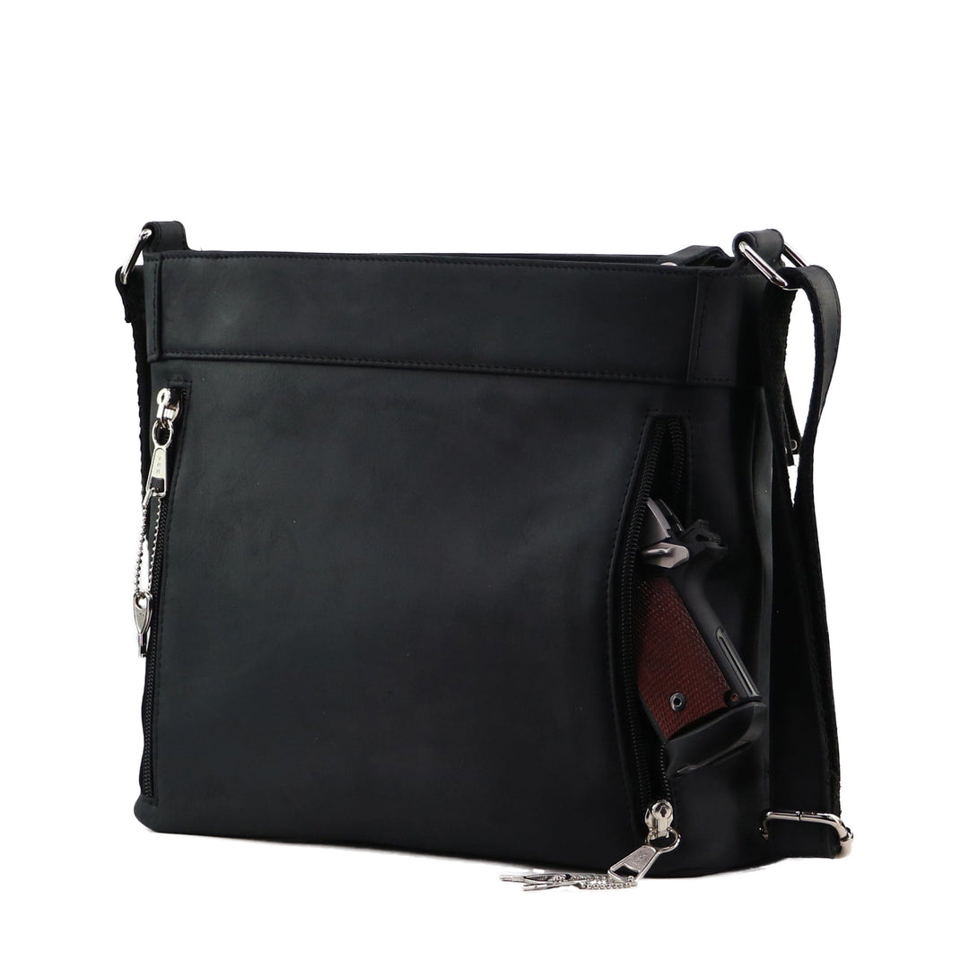 Delaney Concealed Carry Crossbody — Full-Grain Leather Purse with Ambidextrous YKK Locking Zippers & Universal Holster