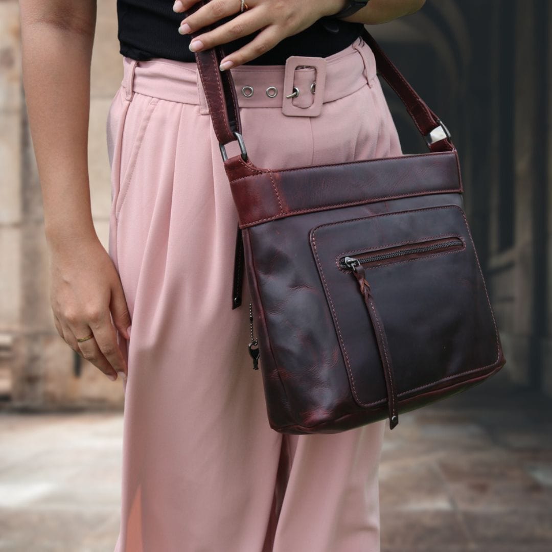 Delaney Concealed Carry Crossbody — Full-Grain Leather Purse with Ambidextrous YKK Locking Zippers & Universal Holster