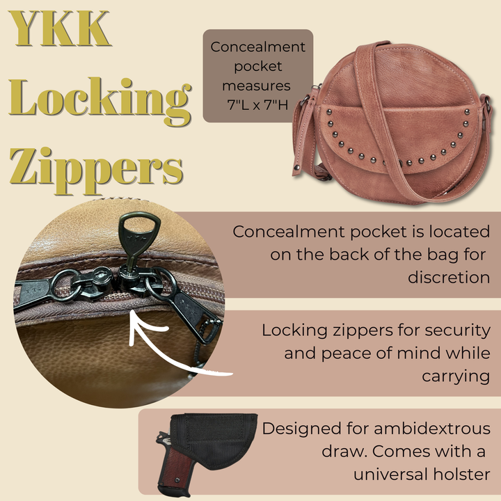 Women's Concealed Carry Mia Crossbody Purse — Everyday CCW Handbag with Locking Zipper, Universal Holster, and Ambidextrous Access