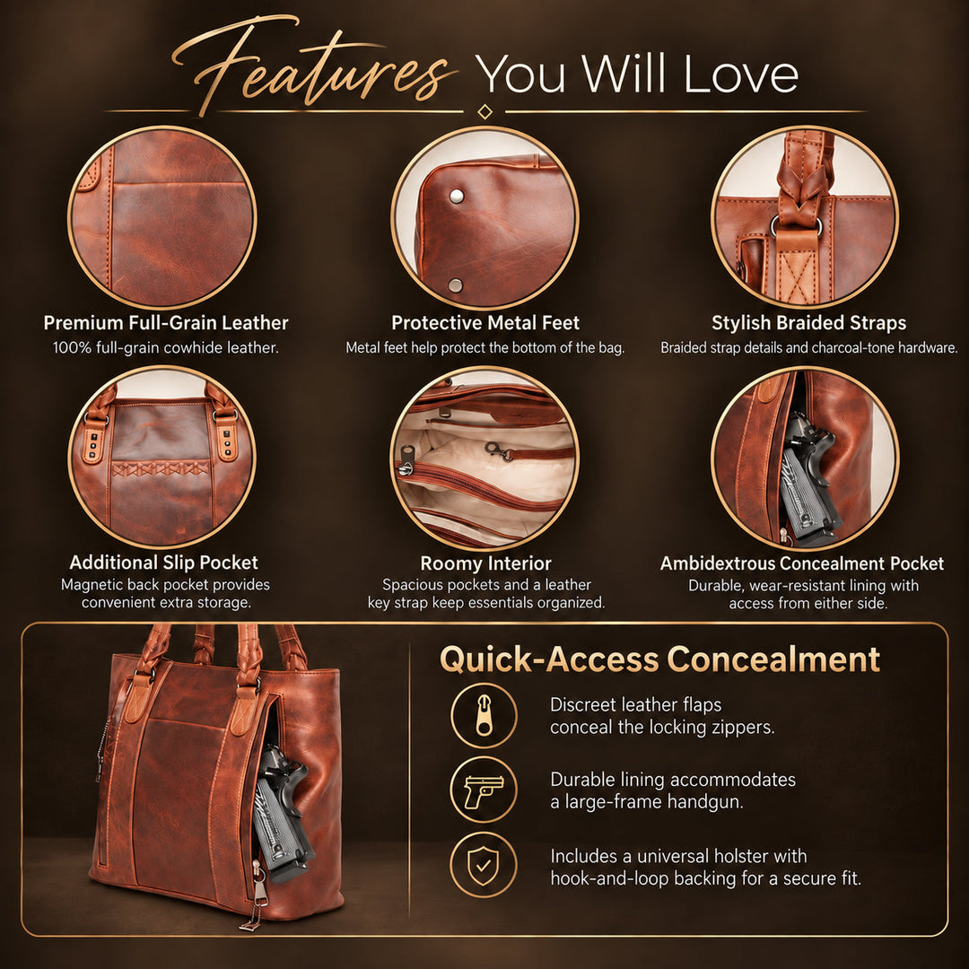 Concealed Carry Peyton Leather Tote for Women by Lady Conceal