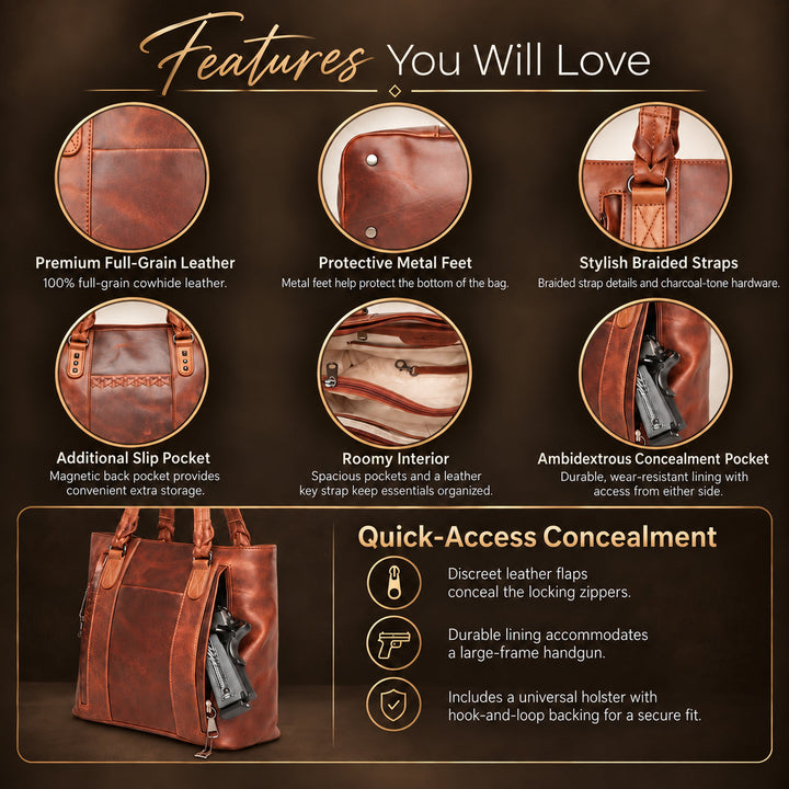 Concealed Carry Peyton Leather Tote for Women by Lady Conceal