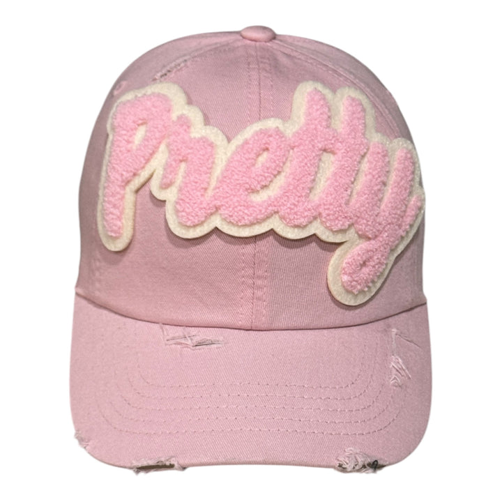 Pretty Distressed Dad Hat Light Pink Cream Vintage Style