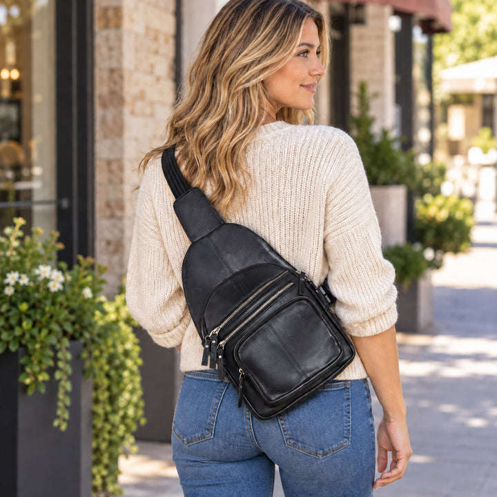 Concealed Carry Weston Lambskin Sling by DS Conceal — Luxuriously Soft CCW Sling Bag with Fast-Access Compartment for Men & Women