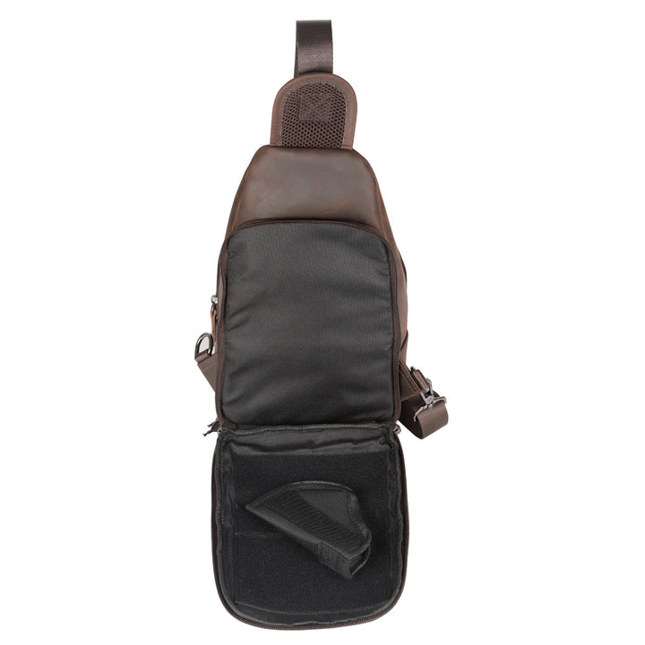 Concealed Carry Xander Leather Sling by DS Conceal — Unisex CCW Sling Bag with YKK Locking Zipper, Universal Holster & Rapid Draw Access