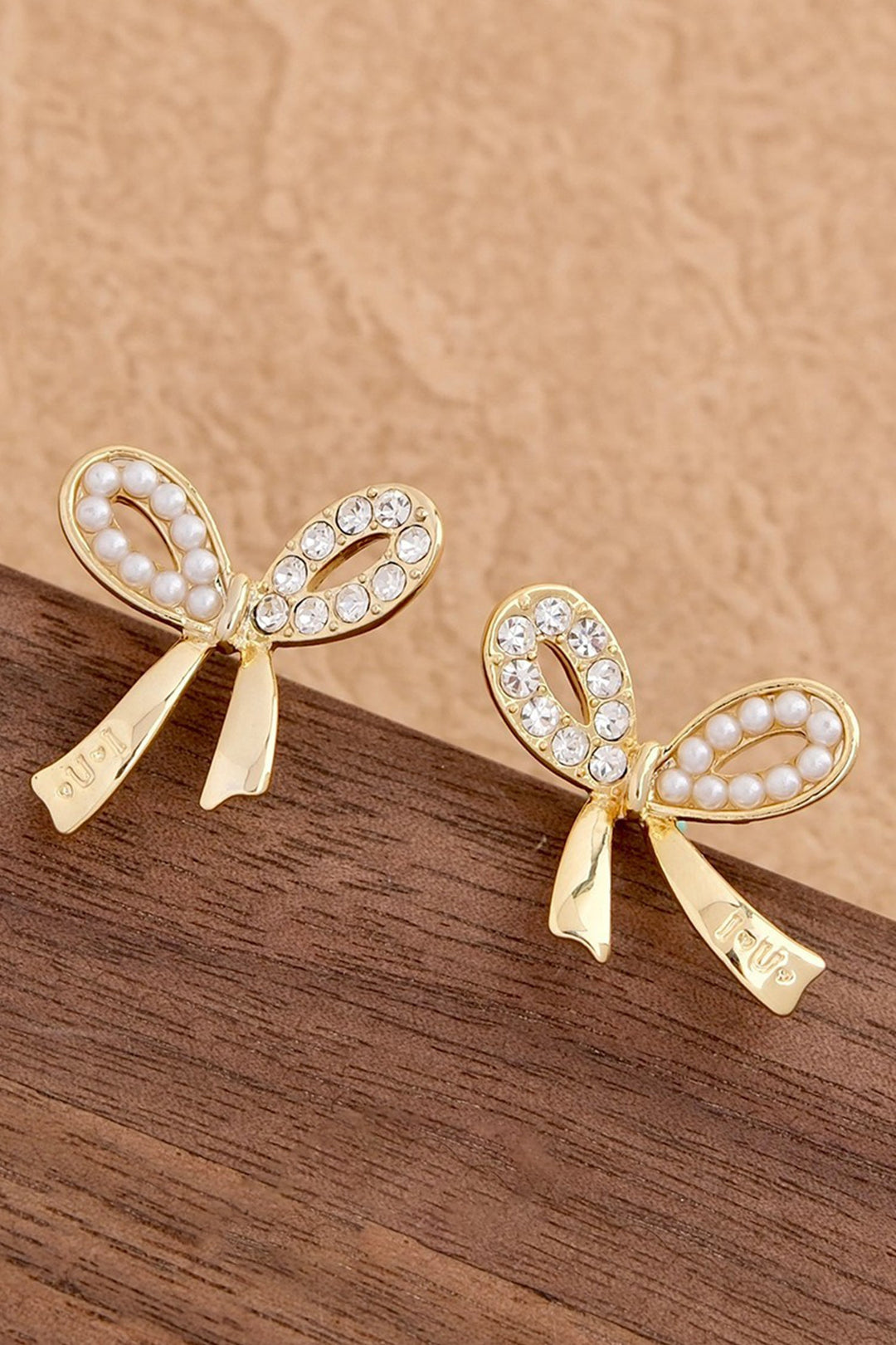 Winter Rhinestone Pearl Bow Earrings