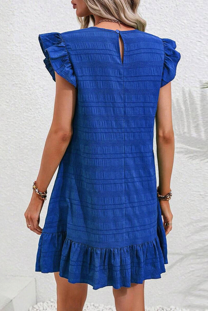 Claire Textured Flutter Sleeve Ruffled Mini Dress