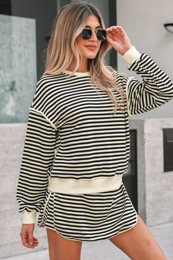 Jessica Drop Shoulder Pullover Top & Skirt Set