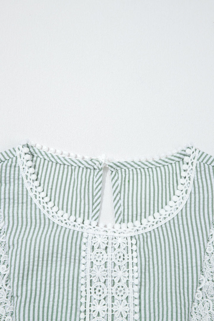 Meredith Stripe Lace Patchwork Crew Neck Tank Top