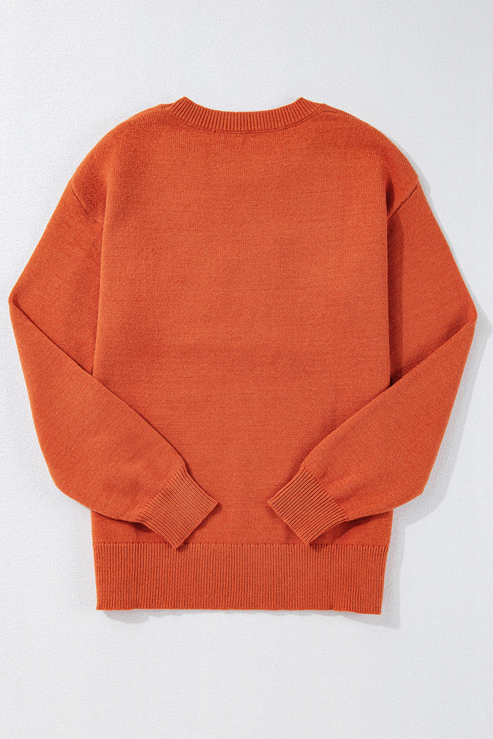 Boo Knitted Pattern Ribbed Edge Sweater