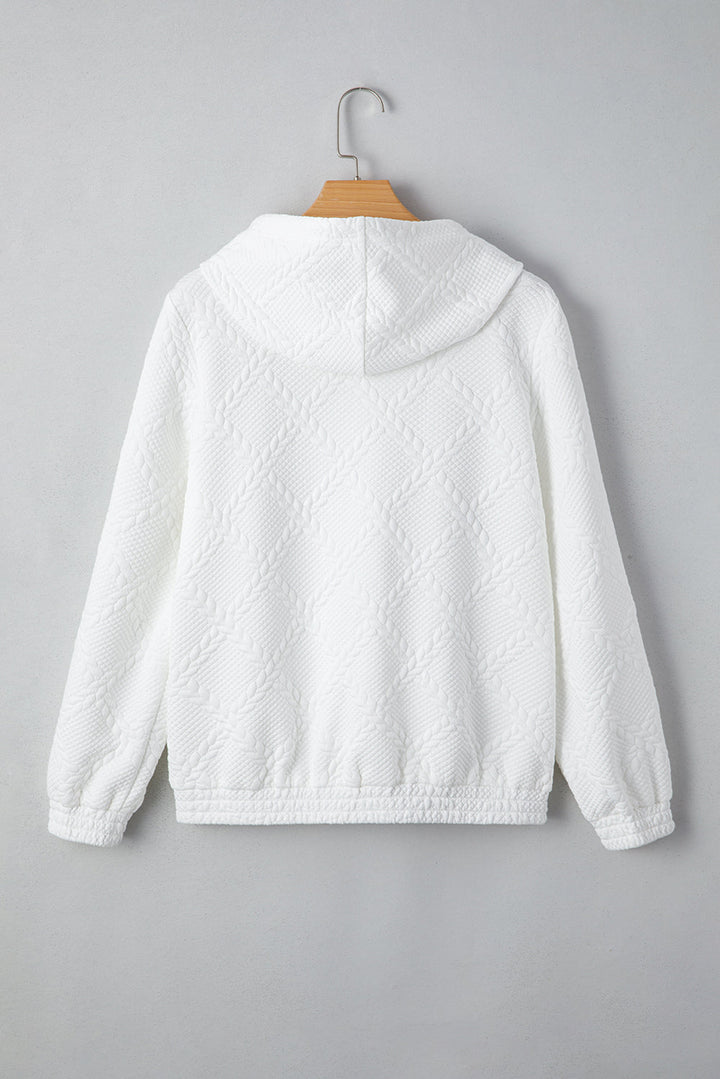 Magnolia Cable Lattice Texture Kangaroo Pocket Hoodie