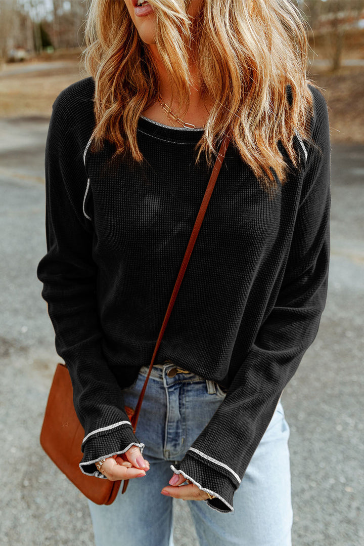Daisy Textured Round Neck Long Sleeve Top