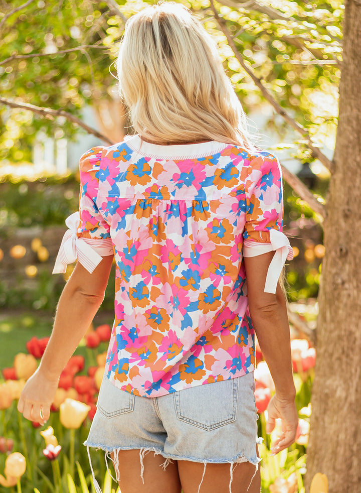 Aleia Floral Knotted Short Sleeve Blouse