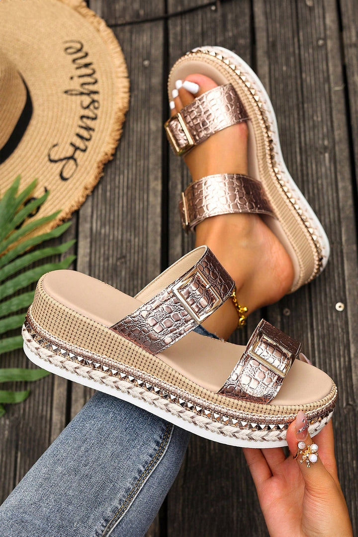 Cattleya Buckle Wedge Platform Slippers