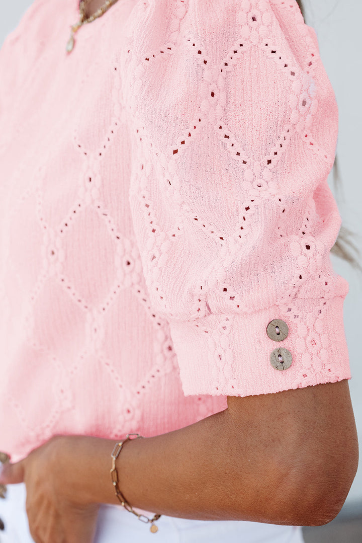 Scarlet Flower Textured Short Sleeve Top.