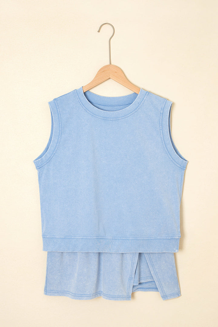 Aria 2 Pieces Mineral Wash Cotton Tank Top Lined Split Skirt Set
