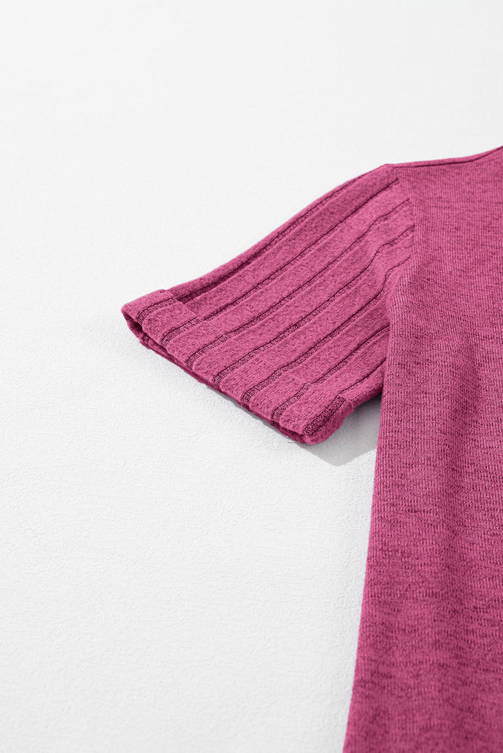 Alma Ribbed Splicing Sleeve Round Neck Top