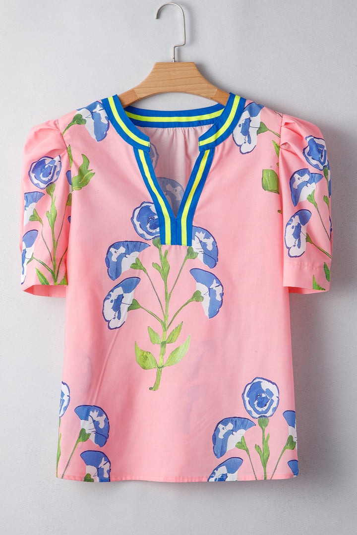 Autumn Notched Bubble Sleeve Blouse