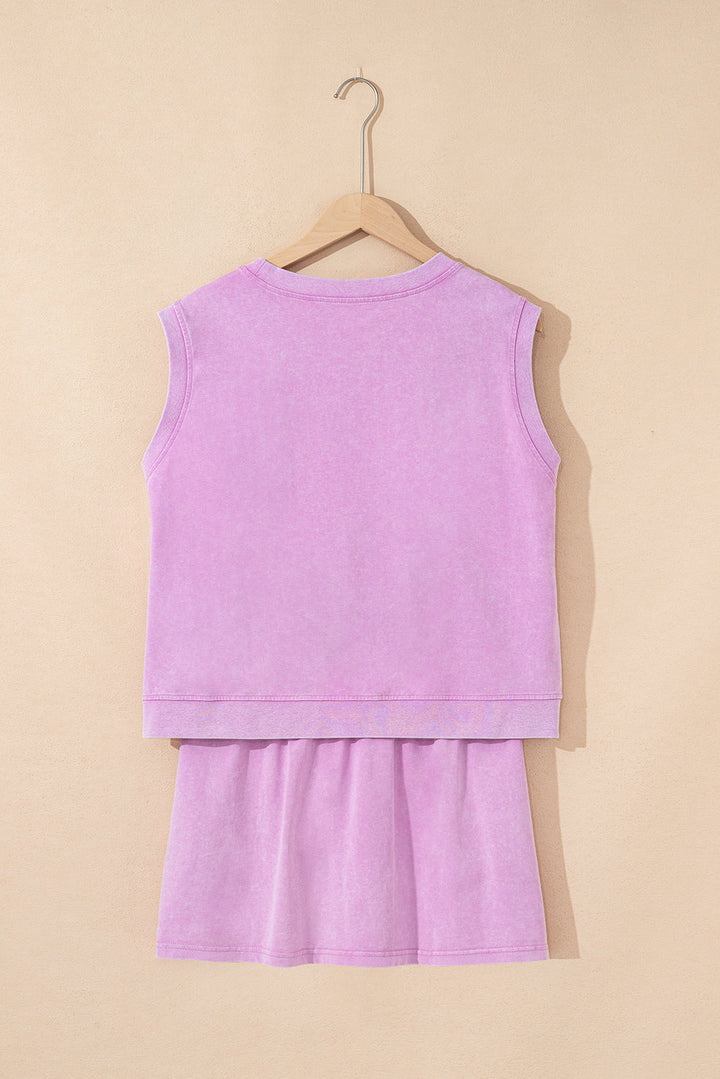 Aria 2 Pieces Mineral Wash Cotton Tank Top Lined Split Skirt Set