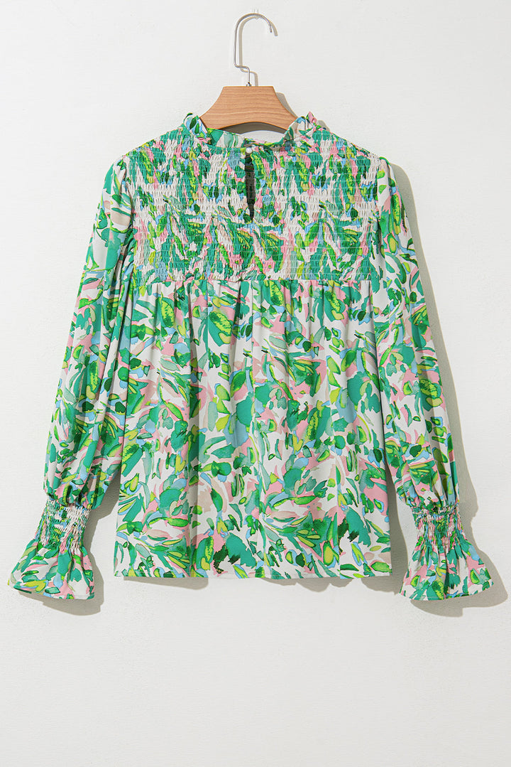 Milena Sleeve Shirred Mock Blouse